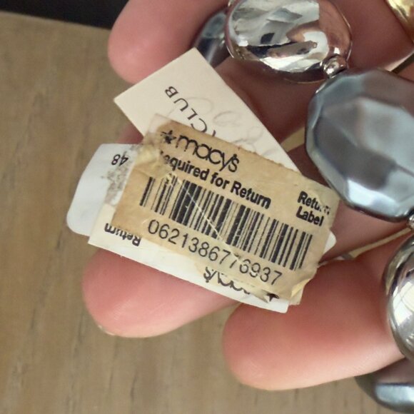 Vtg Chunky Gunmetal Black Silver Beaded Necklace Matching Set Stretch Bracelets - Picture 12 of 16